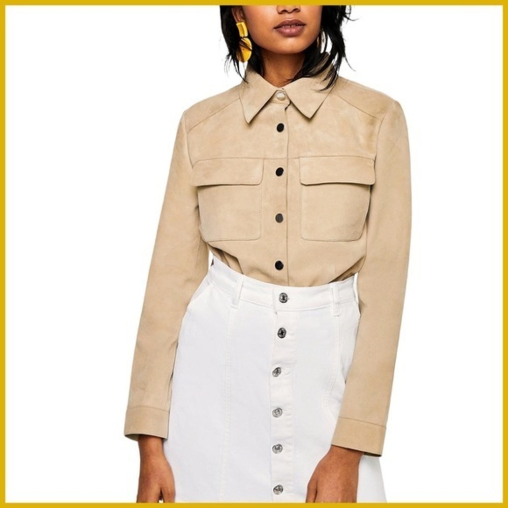 Mango Brown Genuine Leather Over-shirt Shacket Jacket